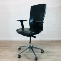 Executive Office Chair, High Back, Armrests, Real Leather, Black Executive Office Chair, High Back, Armrests, Real Leather, Black